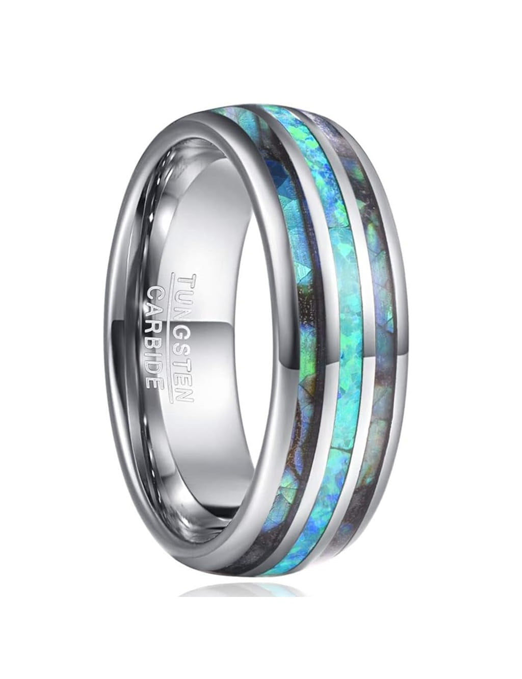 Genuine Carbide Tungsten Color: 8mm RING Green-yellow Opal Silver Inner high polished inner-face design smooth and shiny. Comfort Fit Wedding Band Size 6-15