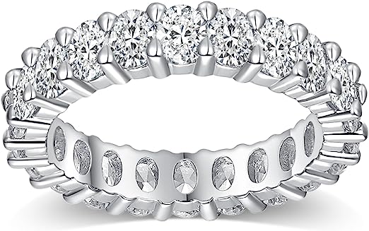 Eternity Rings for Women Rhodium Plated Stackable Oval Cubic Zirconia Ring 4mm Size 5-9