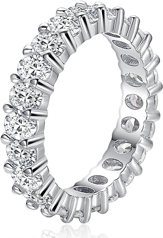 Eternity Rings for Women Rhodium Plated Stackable Oval Cubic Zirconia Ring 4mm Size 5-9