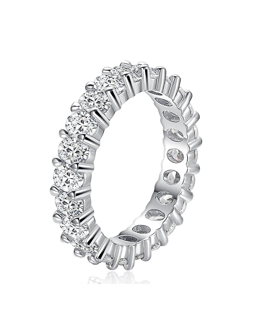 Eternity Rings for Women Rhodium Plated Stackable Oval Cubic Zirconia Ring 4mm Size 5-9