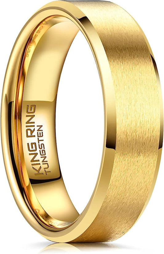 Genuine Carbide Tungsten Color: GOLD 6mm RING Comfort Fit Wedding Band