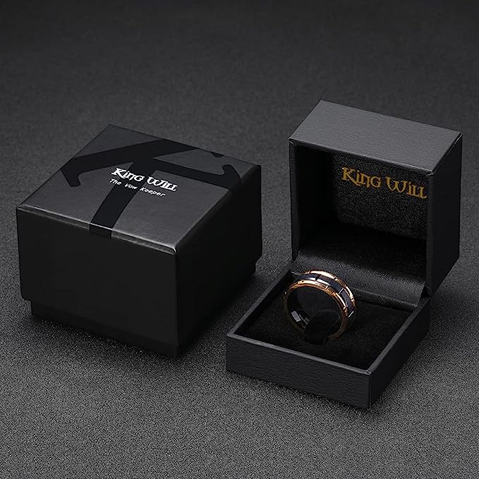 Genuine Tungsten Carbide 8mm, polished, inner ring rose gold, shining finish, inlaid with Comfort Fit wedding band Size 6-15