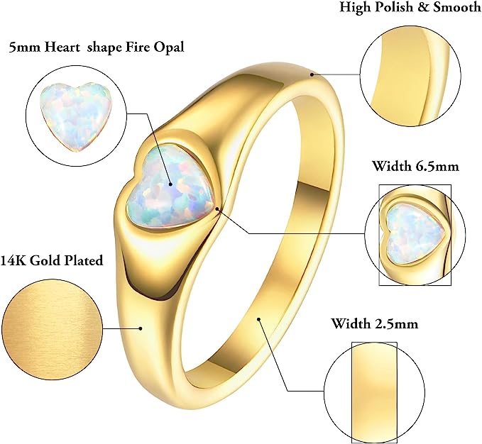 One: Dainty 14K Gold Plated Ring, featuring heart shaped opal, Beautiful