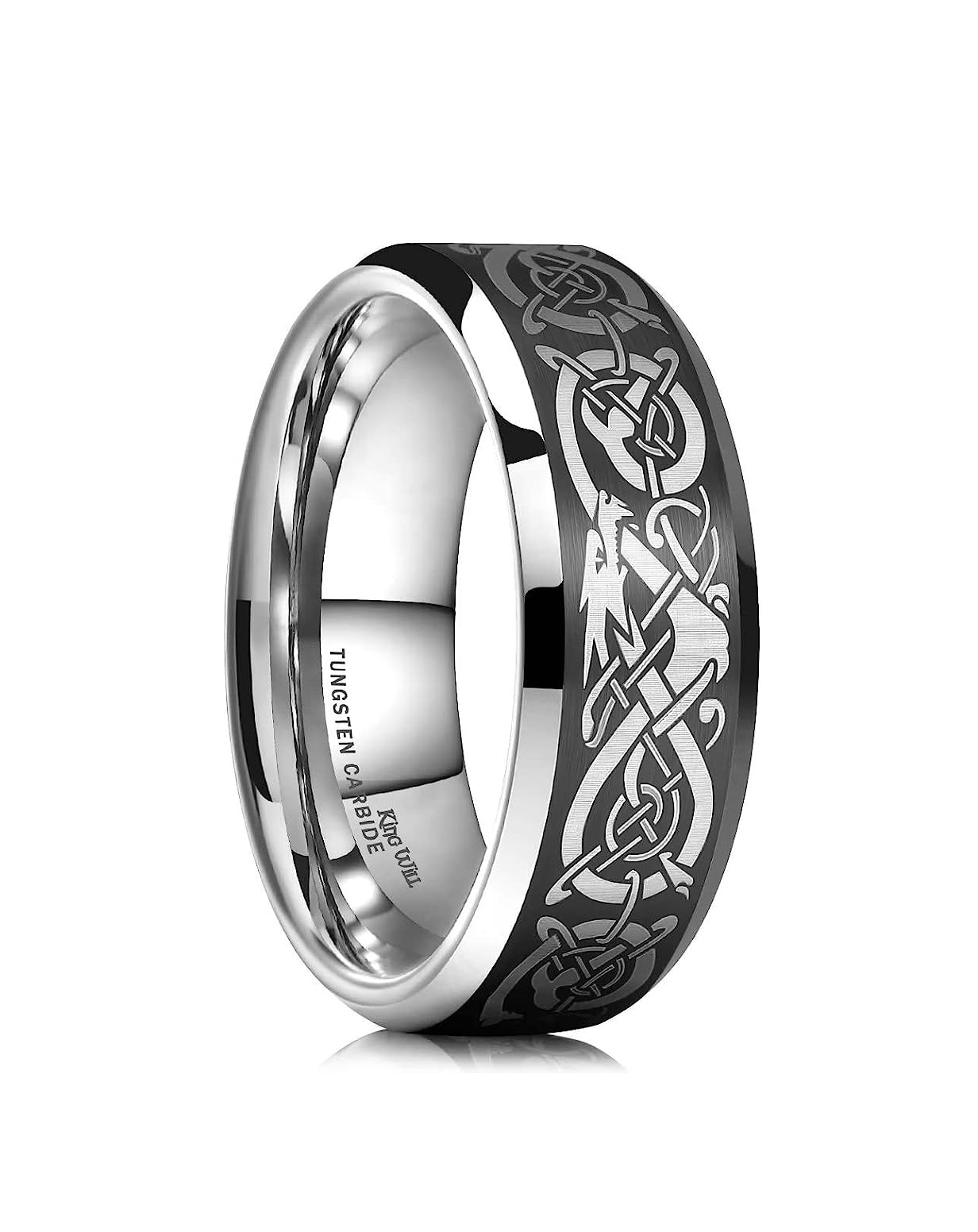 Genuine Carbide Tungsten Color: Silver Laser Celtic Dragon 8mm RING Polished Shiny Comfort Fit Wedding Band Size Size 6-15