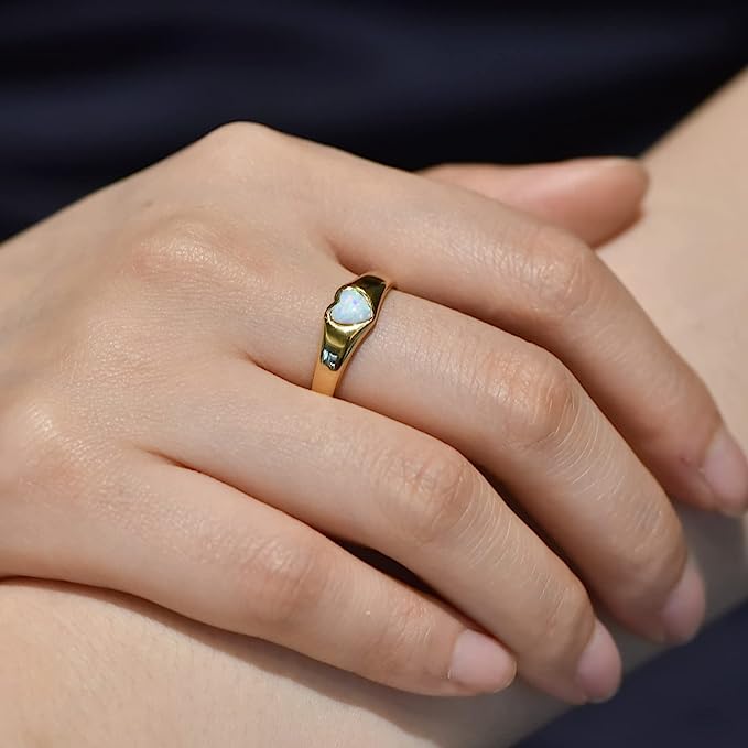One: Dainty 14K Gold Plated Ring, featuring heart shaped opal, Beautiful