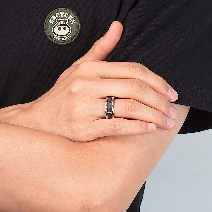 Genuine Tungsten Carbide 8mm, polished, inner ring rose gold, shining finish, inlaid with Comfort Fit wedding band Size 6-15