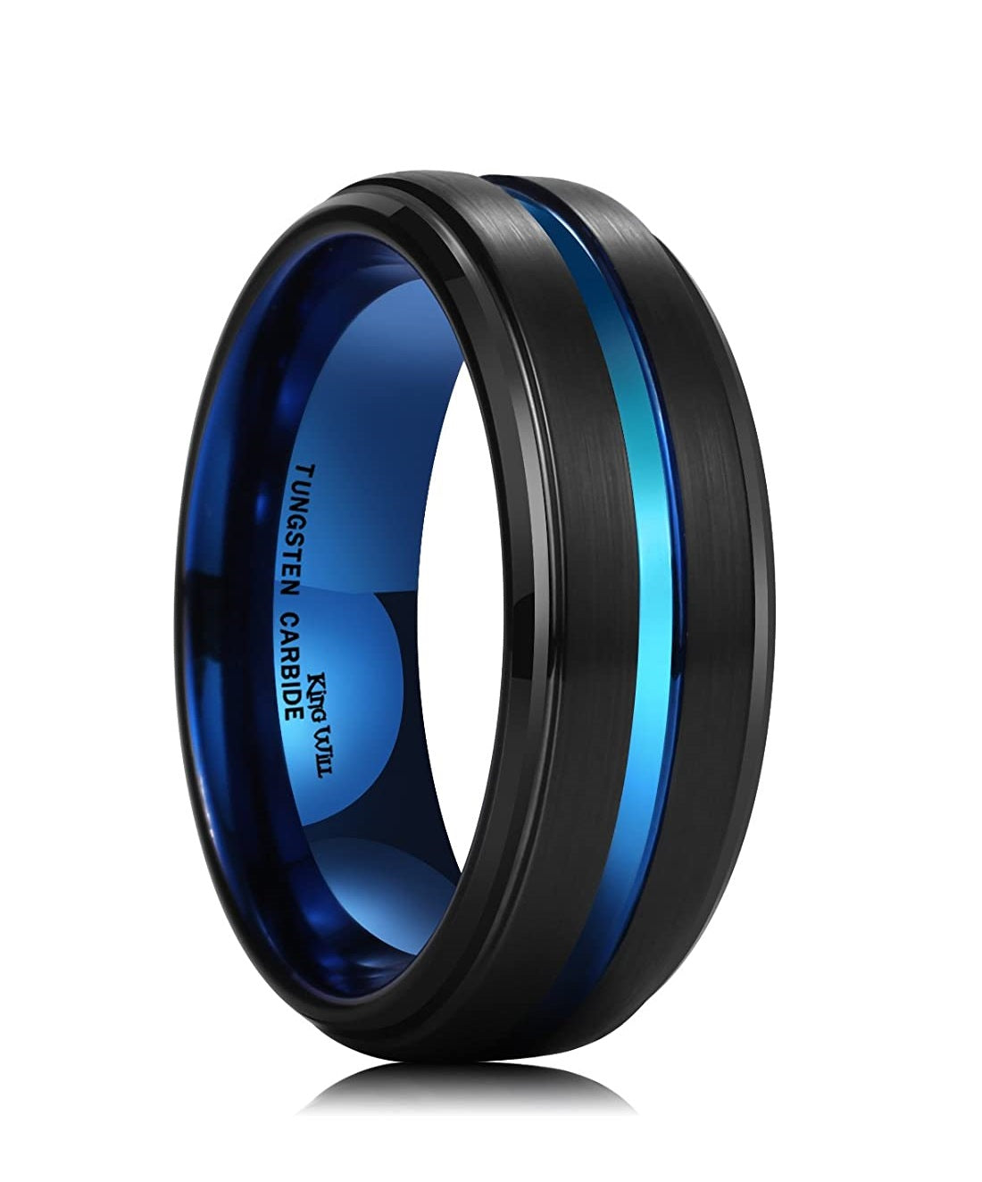 Genuine Carbide Tungsten Color: Black 8MM Ring with the blue Inter Groove and the blue smooth High Polish inner face smooth and shiny. band is So elegant! Comfort Fit Wedding Band Size 6-15