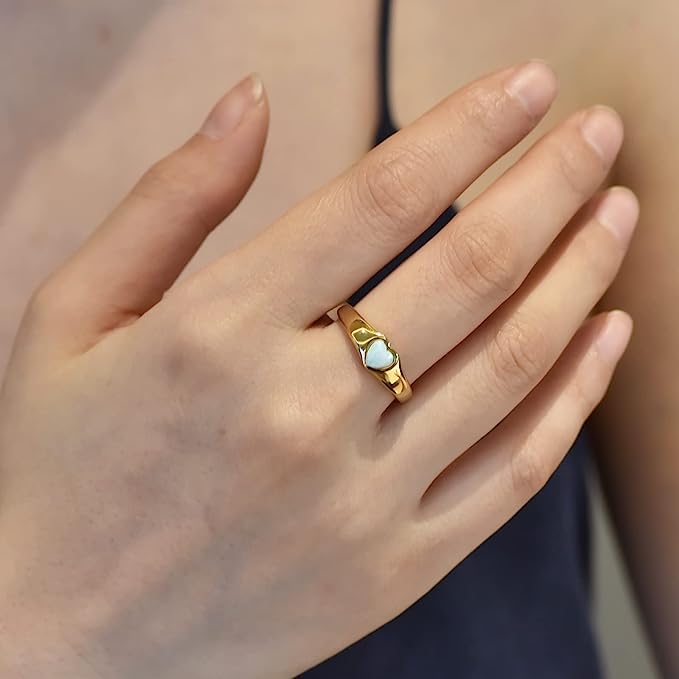 One: Dainty 14K Gold Plated Ring, featuring heart shaped opal, Beautiful