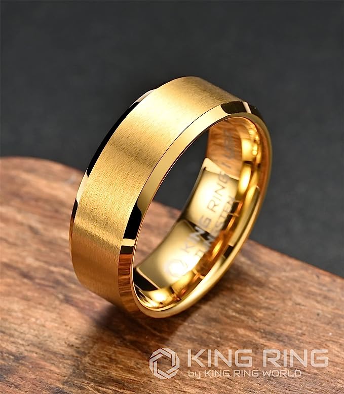 Genuine Carbide Tungsten Color: GOLD 8mm RING Comfort Fit Wedding Band