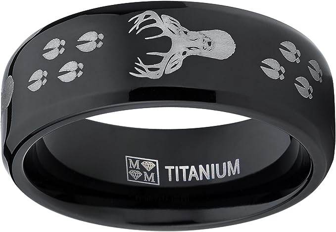 Genuine Titanium Silver 8mm Wide Ring Deer Tracks High Polished Comfort Fit.