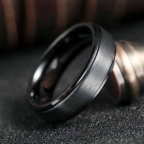 Genuine Carbide Tungsten Color: BLACK Brushed 6mm RING Polished Shiny Comfort Fit Wedding Band Size 6-15