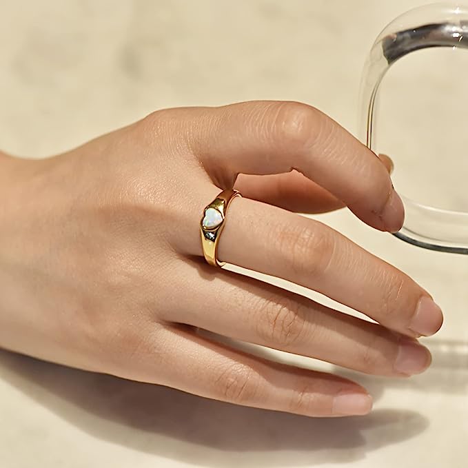 One: Dainty 14K Gold Plated Ring, featuring heart shaped opal, Beautiful