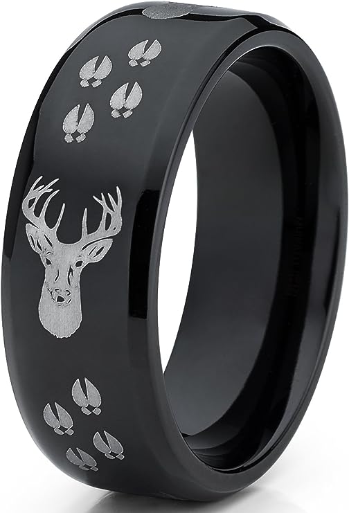 Genuine Titanium Silver 8mm Wide Ring Deer Tracks High Polished Comfort Fit.