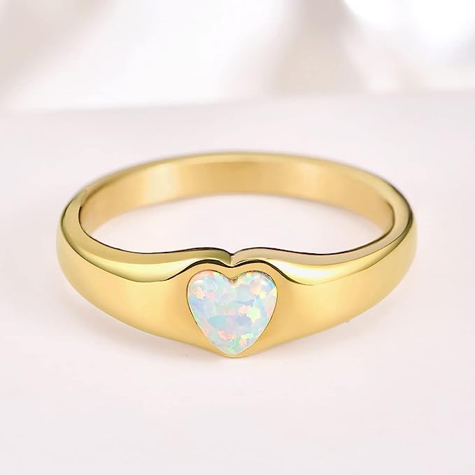 One: Dainty 14K Gold Plated Ring, featuring heart shaped opal, Beautiful
