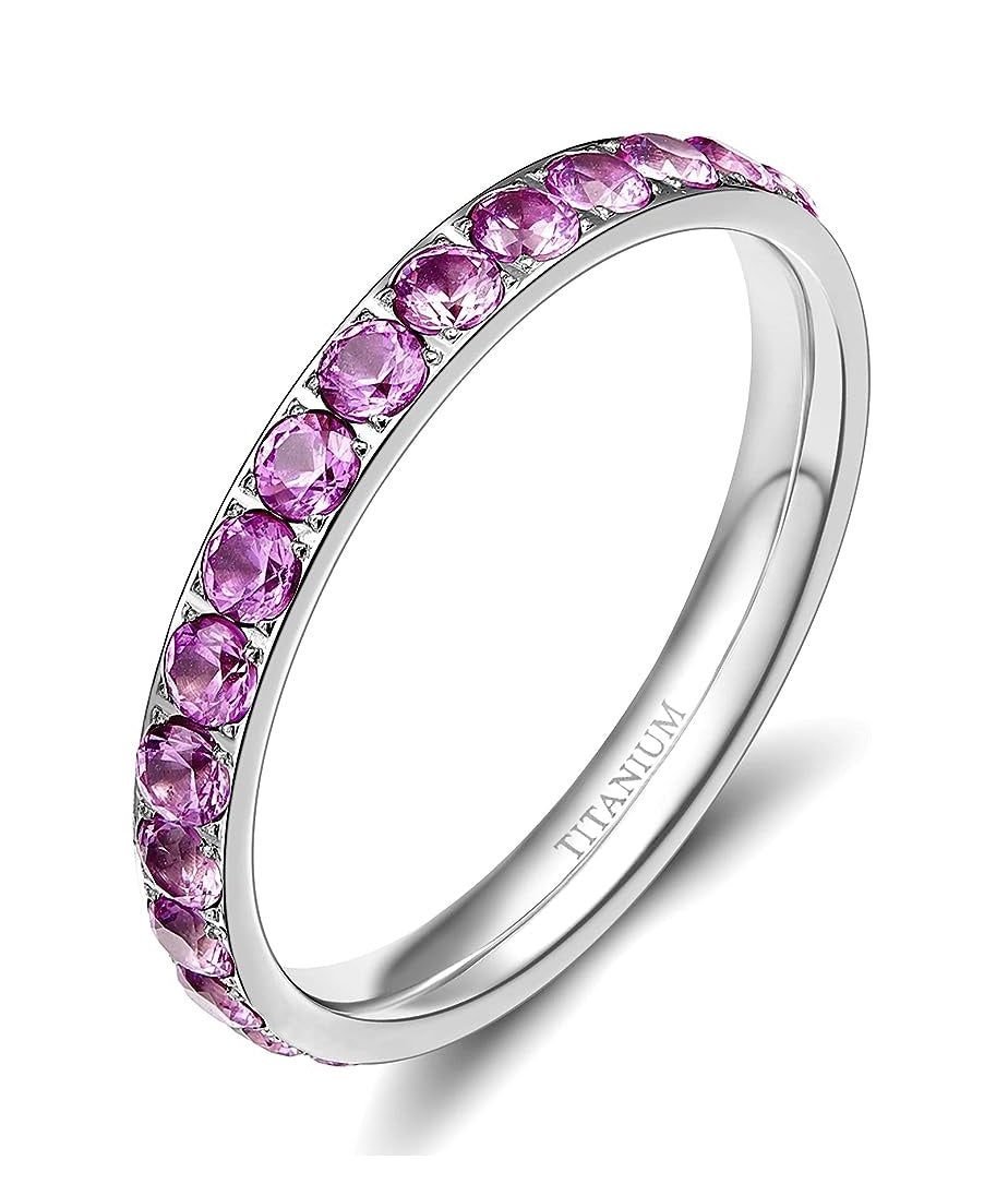 Genuine Titanium Silver 3mm Wide Ring Cubic Zirconia Eternity High Polished Comfort Fit.