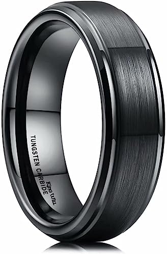 Genuine Carbide Tungsten Color: BLACK Brushed 6mm RING Polished Shiny Comfort Fit Wedding Band Size 6-15