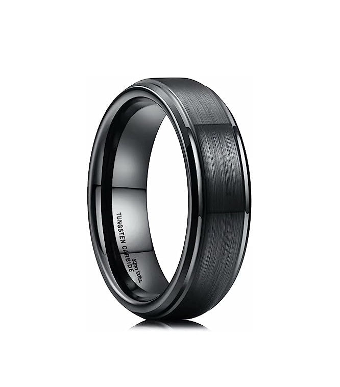 Genuine Carbide Tungsten Color: BLACK Brushed 6mm RING Polished Shiny Comfort Fit Wedding Band Size 6-15