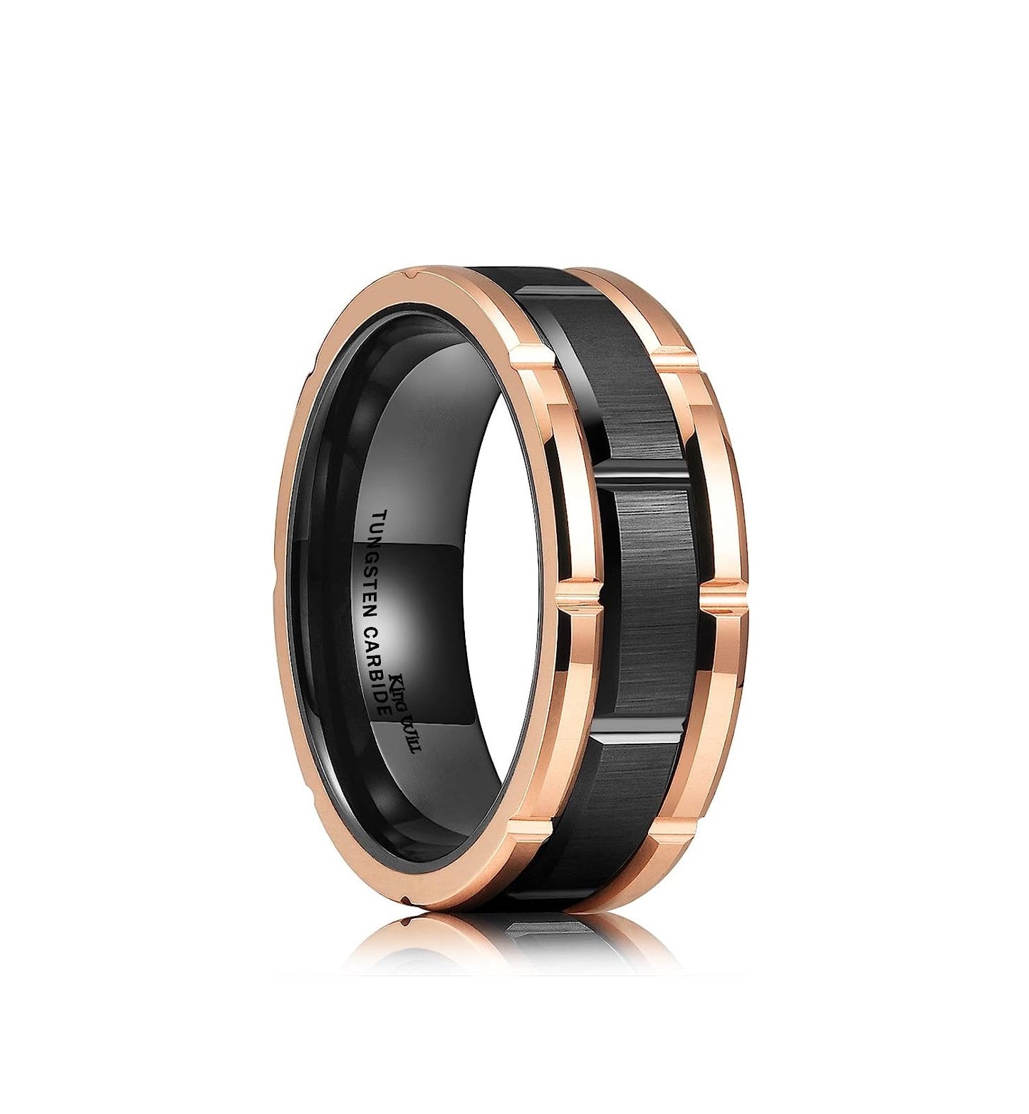 Genuine Tungsten Carbide 8mm, polished, inner ring rose gold, shining finish, inlaid with Comfort Fit wedding band Size 6-15
