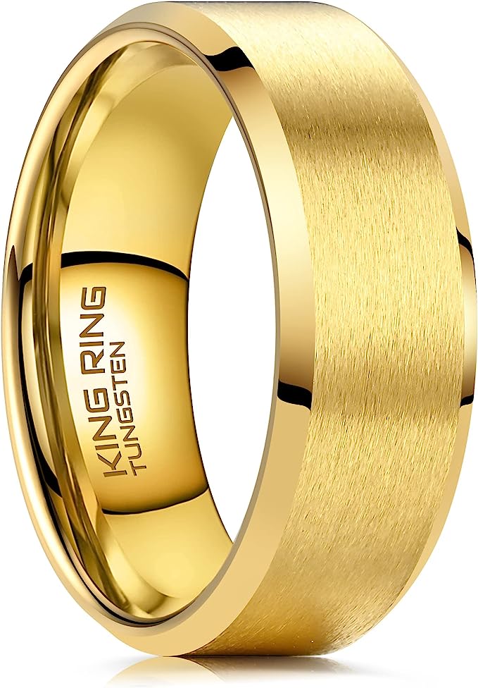 Genuine Carbide Tungsten Color: GOLD 8mm RING Comfort Fit Wedding Band