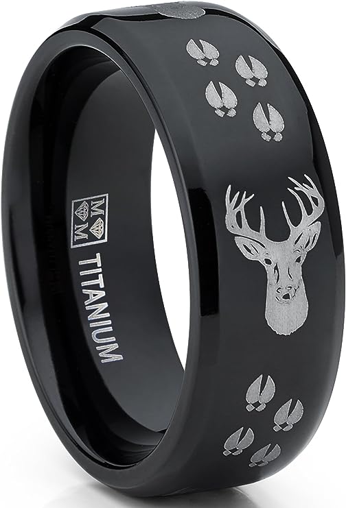 Genuine Titanium Silver 8mm Wide Ring Deer Tracks High Polished Comfort Fit.