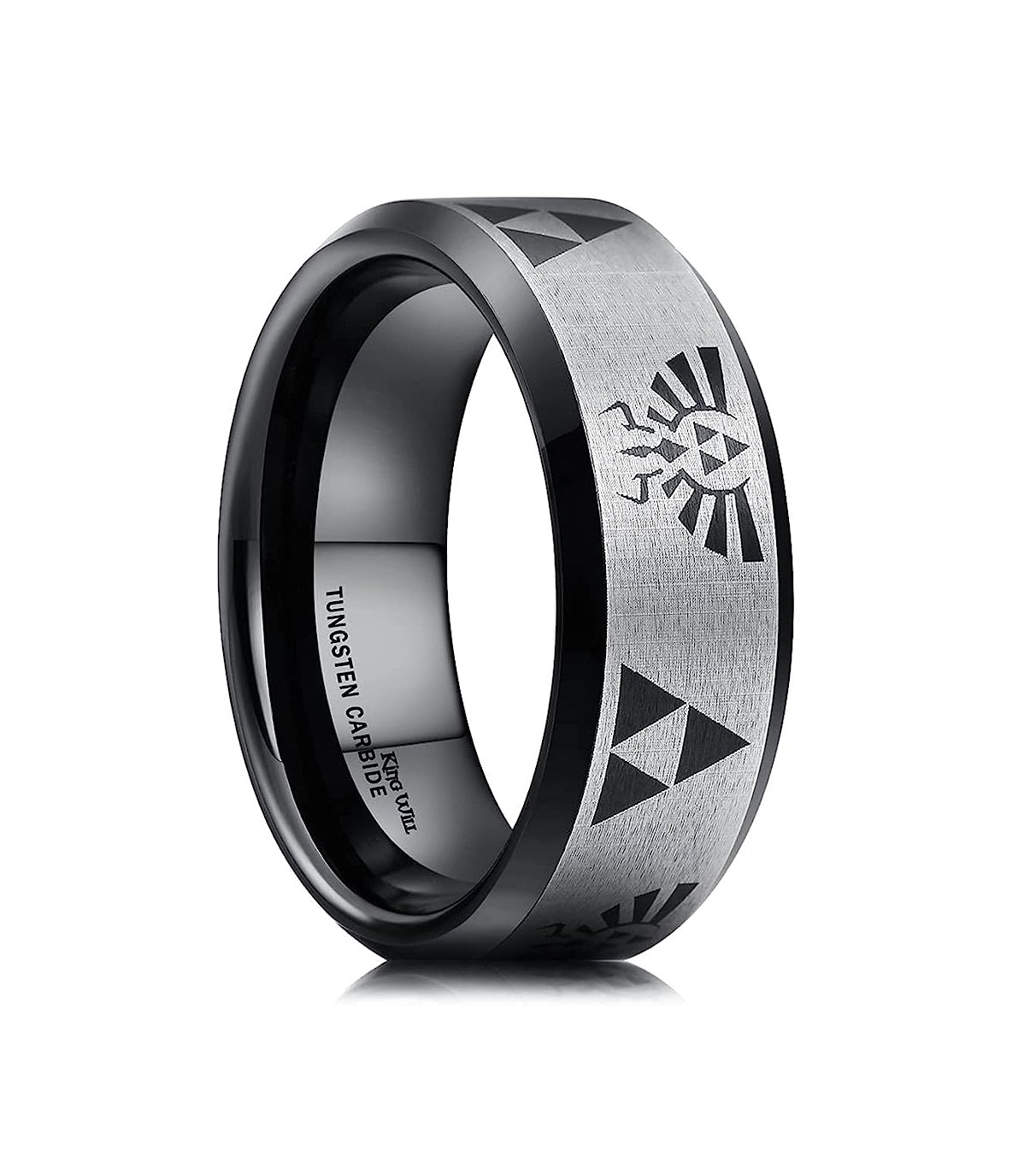 Genuine Carbide Tungsten Color: BLACK The Legend of Zelda Pattern inlay, 8mm RING Polished Shiny Comfort Fit Wedding Band Size Size 6-15