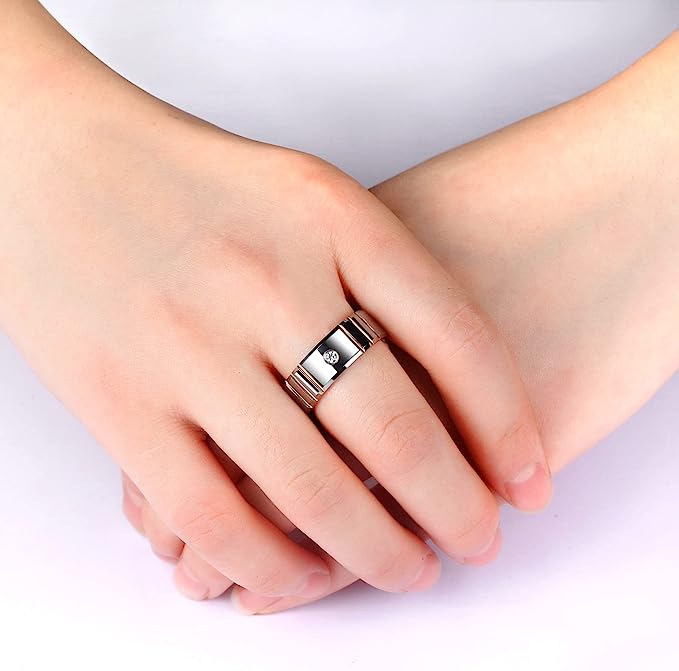 Genuine Tungsten Carbide 8mm, polished, inner ring rose gold, shining finish, inlaid with Comfort Fit wedding band Size 6-15