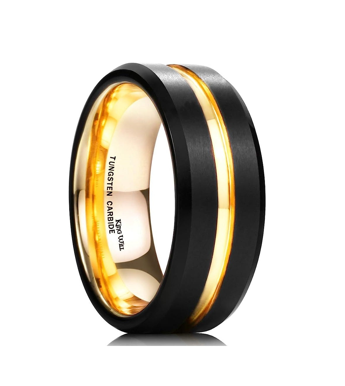 Genuine Carbide Tungsten Color: 8mm BLACK/GOLD High Polish inner face makes it smooth and shiny Comfort Fit Wedding Band Size 6-15