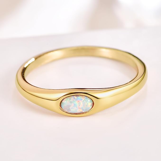 14K Gold Plated Ring, Featuring oval shaped created opal Beautiful