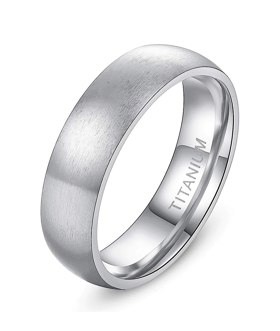 Genuine Titanium Silver Brushed 6mm Wide Dome Ring Wedding Band High Polished Comfort Fit.