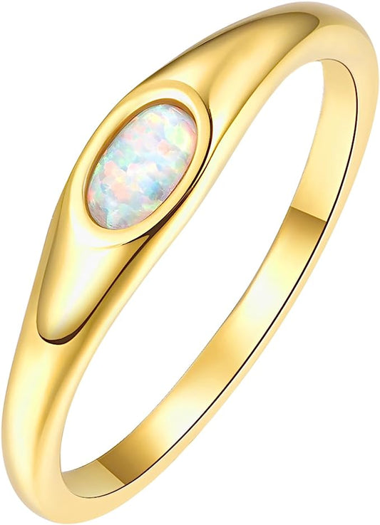 14K Gold Plated Ring, Featuring oval shaped created opal Beautiful