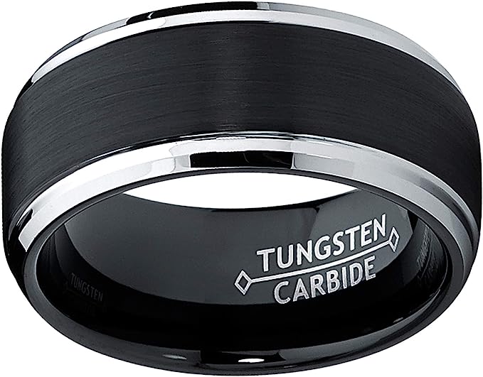 Genuine Carbide Tungsten Color: 9mm Brushed BLACK/SILVER High Polish inner face makes it smooth and shiny Comfort Fit Wedding Band Size 6-15