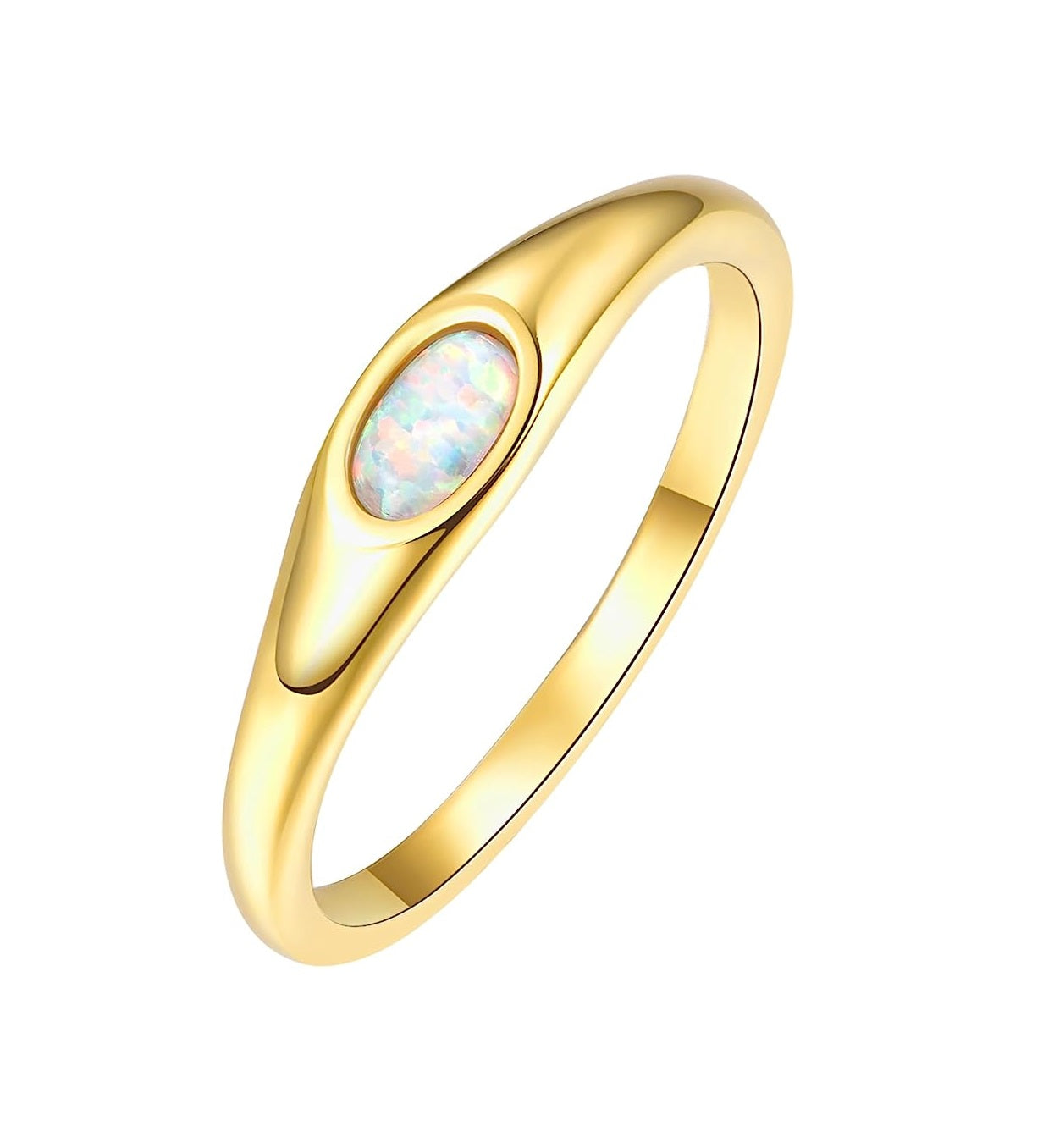 14K Gold Plated Ring, Featuring oval shaped created opal Beautiful