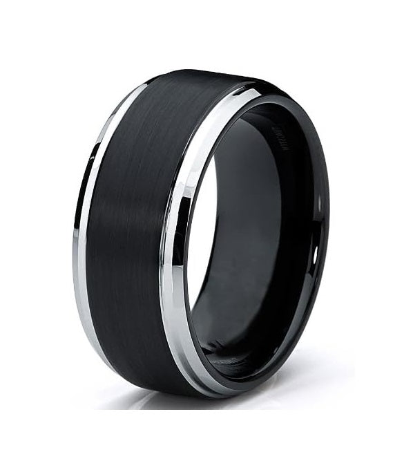 Genuine Carbide Tungsten Color: 9mm Brushed BLACK/SILVER High Polish inner face makes it smooth and shiny Comfort Fit Wedding Band Size 6-15