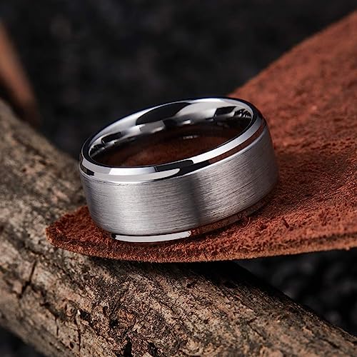 Genuine Carbide Tungsten Color: SILVER Brushed 10mm RING Polished Shiny Comfort Fit Wedding Band Size 6-15