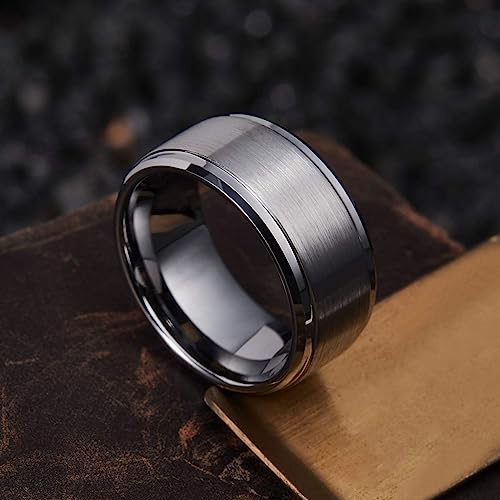 Genuine Carbide Tungsten Color: SILVER Brushed 10mm RING Polished Shiny Comfort Fit Wedding Band Size 6-15