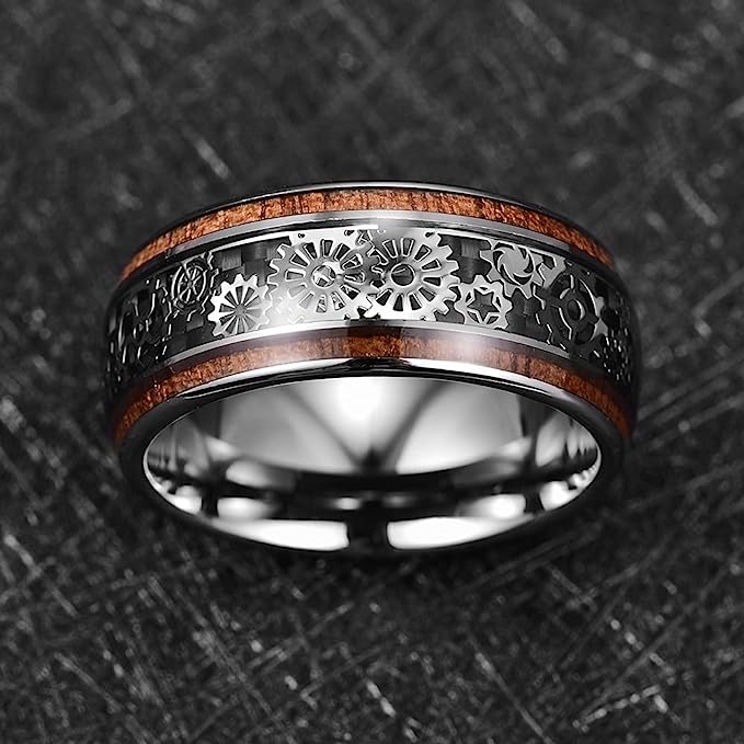 Genuine Carbide Tungsten Color: 10mm Koa Wood Silver Inner high polished inner-face design smooth and shiny. Comfort Fit Wedding Band Size 6-15