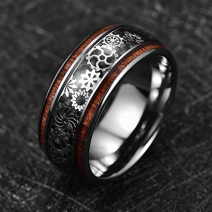 Genuine Carbide Tungsten Color: 10mm Koa Wood Silver Inner high polished inner-face design smooth and shiny. Comfort Fit Wedding Band Size 6-15