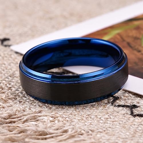 Copy of Genuine Carbide Tungsten Color: BLUE/BLACK Brushed 8mm RING Polished Shiny Comfort Fit Wedding Band Size 6-15