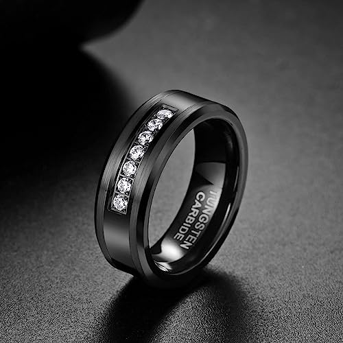 Genuine Carbide Tungsten Color: 8mm Cubic Zirconia and Black inner high polished inner-face design smooth and shiny. Comfort Fit Wedding Band Size 6-15