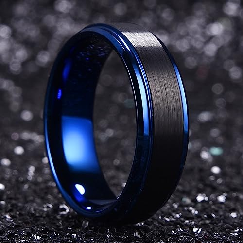 Copy of Genuine Carbide Tungsten Color: BLUE/BLACK Brushed 8mm RING Polished Shiny Comfort Fit Wedding Band Size 6-15