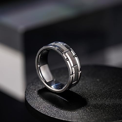 Silver Genuine Tungsten Carbide 8mm CASUAL & MODERN: Silver Brick band for a bride or groom High finish polished beveled edge comfort fit wedding band Size 6-15