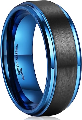 Copy of Genuine Carbide Tungsten Color: BLUE/BLACK Brushed 8mm RING Polished Shiny Comfort Fit Wedding Band Size 6-15