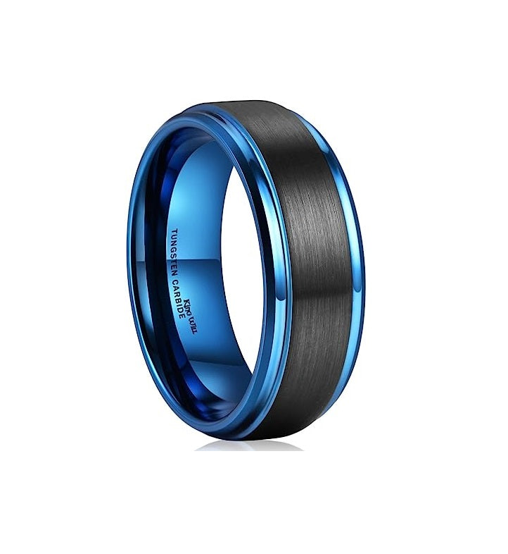 Copy of Genuine Carbide Tungsten Color: BLUE/BLACK Brushed 8mm RING Polished Shiny Comfort Fit Wedding Band Size 6-15