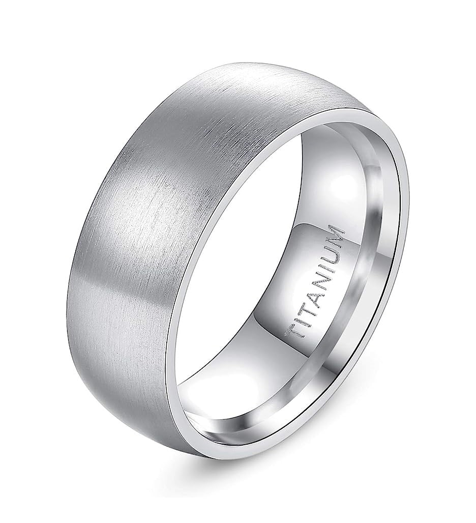 Genuine Titanium Silver Brushed 8mm Wide Dome Ring Wedding Band High Polished Comfort Fit.