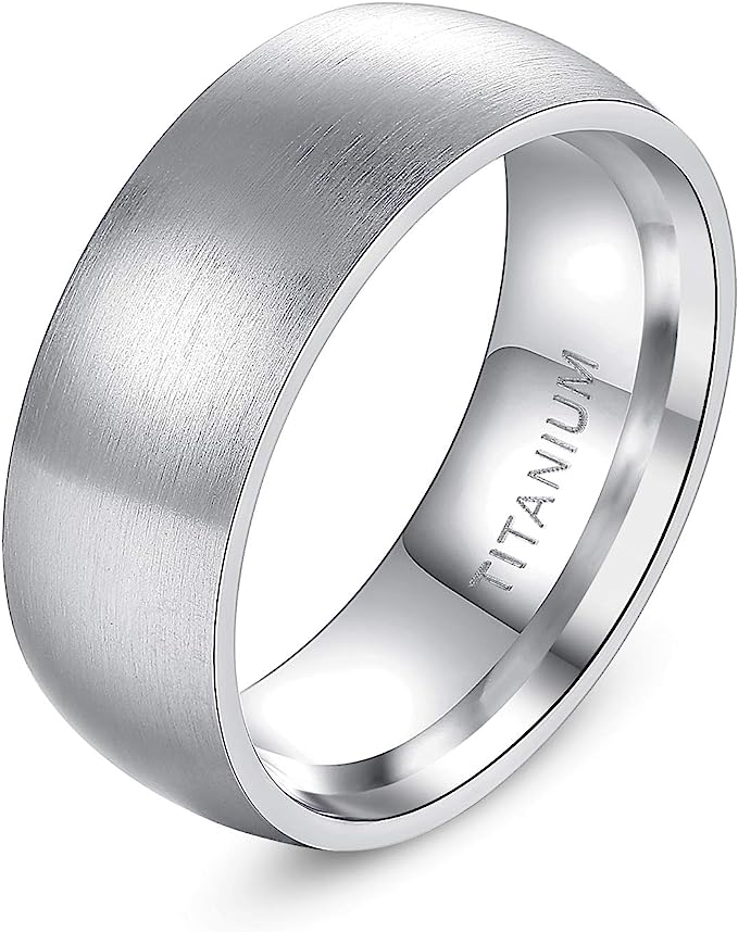 Genuine Titanium Silver Brushed 8mm Wide Dome Ring Wedding Band High Polished Comfort Fit.