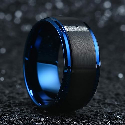 Genuine Carbide Tungsten Color: BLUE/BLACK Brushed 10mm RING Polished Shiny Comfort Fit Wedding Band Size 6-15