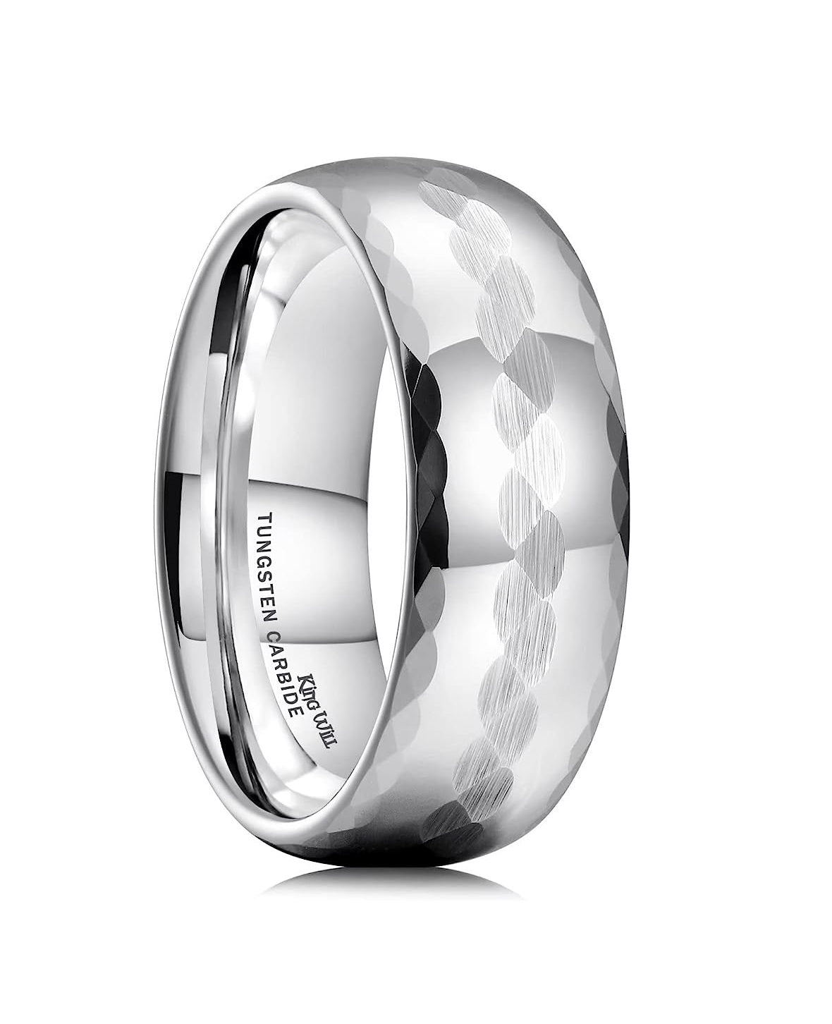 Genuine Carbide Tungsten Color: 8mm Silver Hammered RING Multi-Faceted Domed High Polish inner face makes it smooth and shiny Comfort Fit Wedding Band Size 6-15