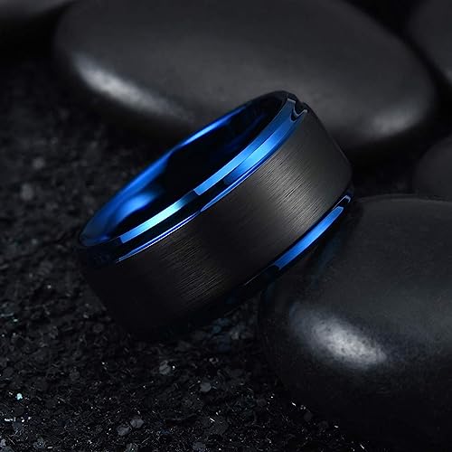 Genuine Carbide Tungsten Color: BLUE/BLACK Brushed 10mm RING Polished Shiny Comfort Fit Wedding Band Size 6-15