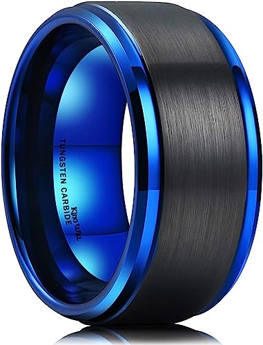 Genuine Carbide Tungsten Color: BLUE/BLACK Brushed 10mm RING Polished Shiny Comfort Fit Wedding Band Size 6-15