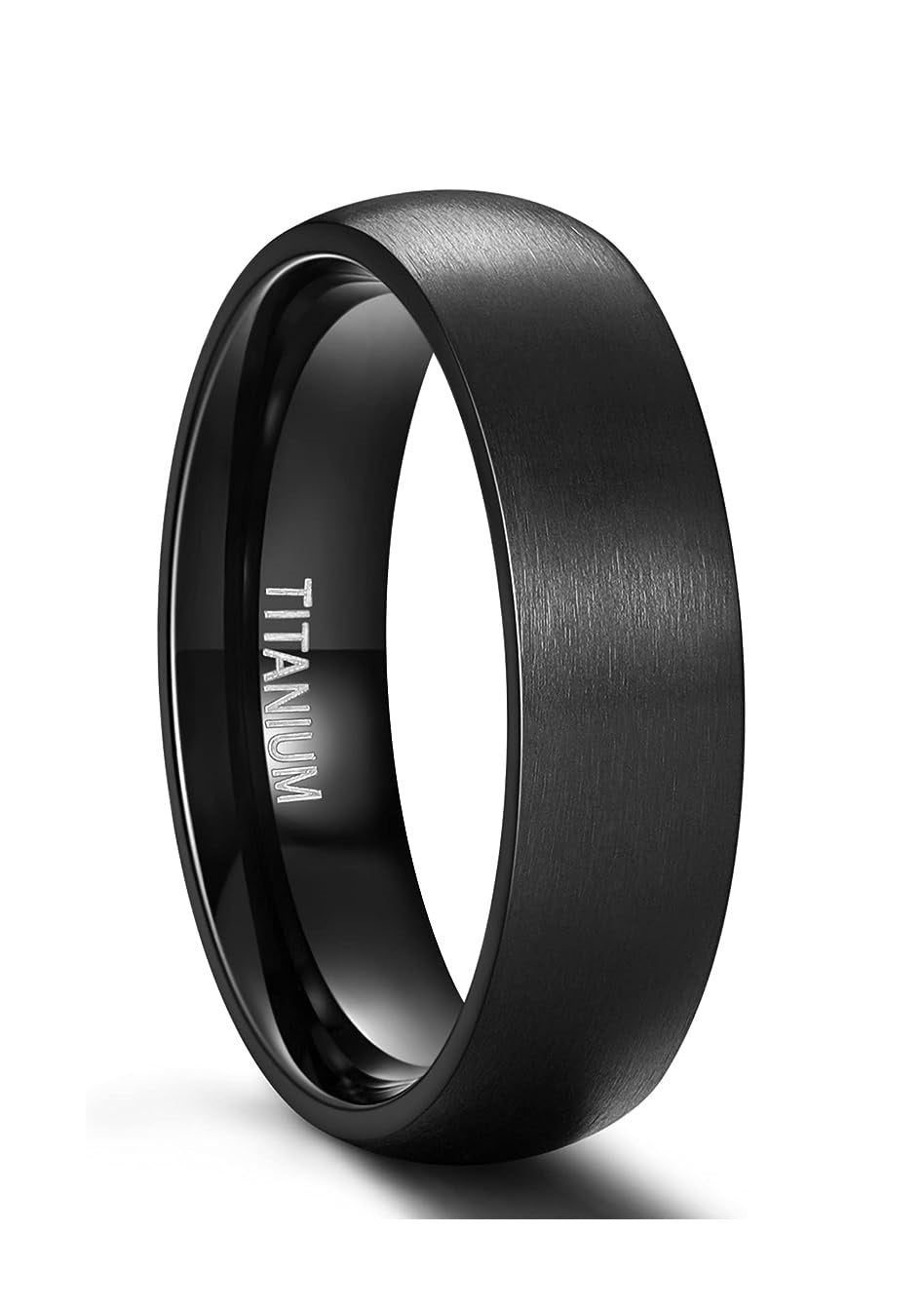 Genuine Titanium Brushed Black 6mm Wide Dome Ring Wedding Band High Polished Comfort Fit.